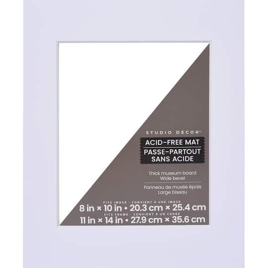 Studio Decor; 11" x 14" Mat By Studio Décor®, 8" x 10" Opening, Museum White; Category:Pre-Cut Mats; Image:1